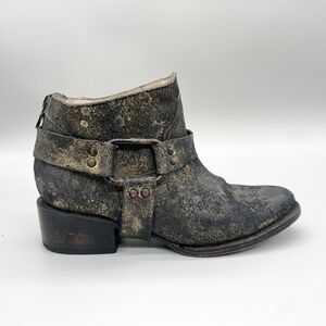 Freebird Steven Phlow Harness Boots Womens 6M Black Gold Metallic Leather Boho